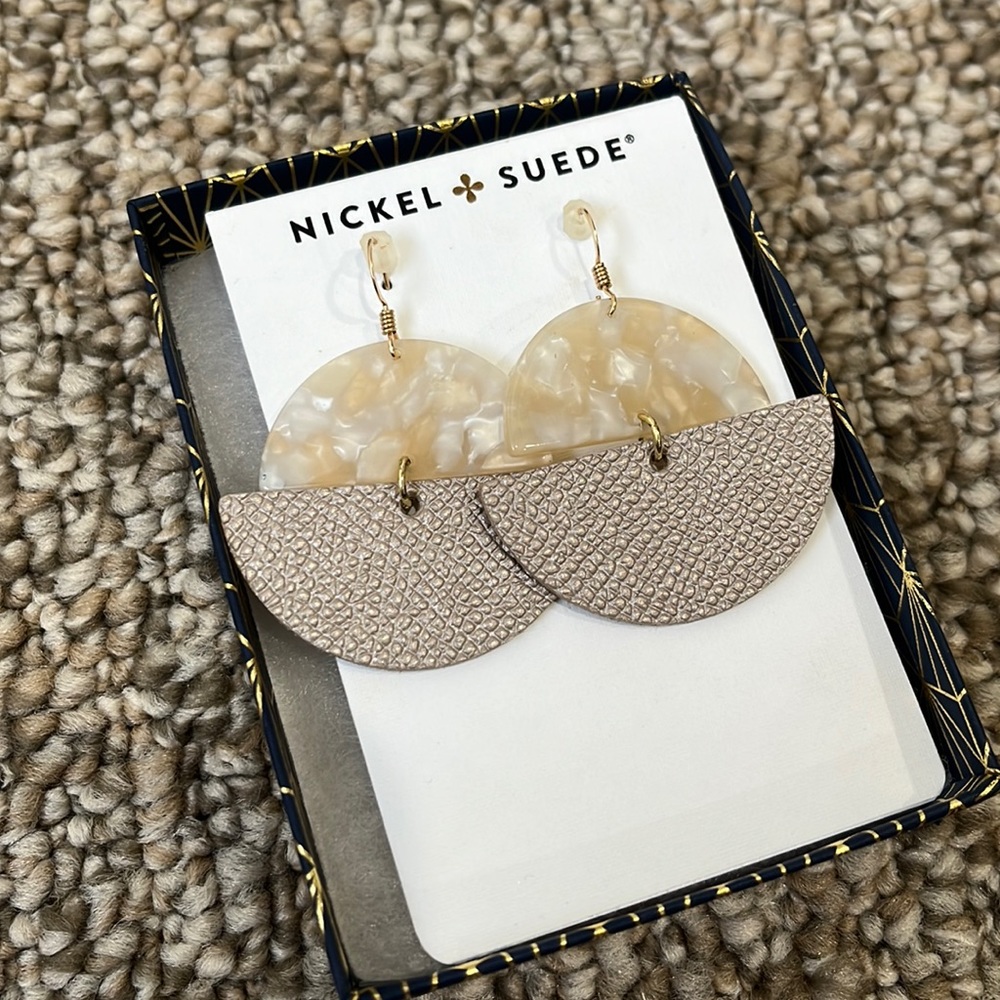 Nickel & Suede Leather and acrylic earrings